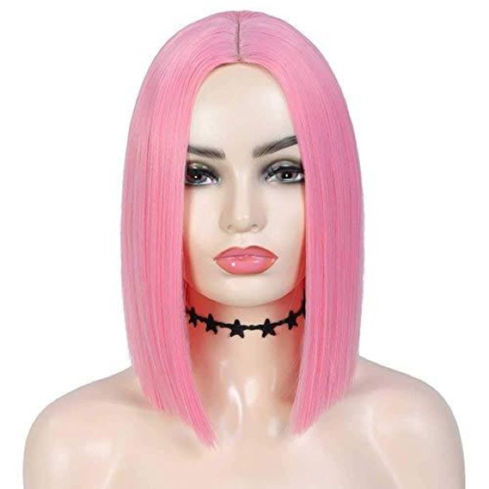 Light Pink Wig Short Straight Bob - Picture 2 of 7